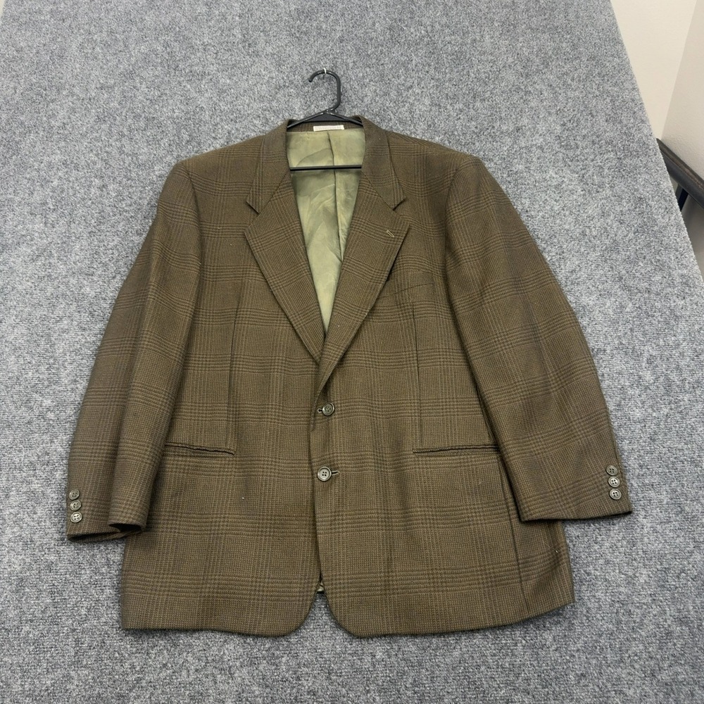 Vintage Ungaro Blazer Mens 44R Brown Wool Plaid Two Button Professional Classic